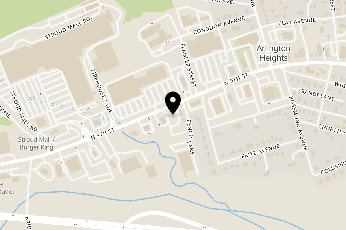Map showing the location of Spice Kitchen on 1135 N 9th St in Stroudsburg